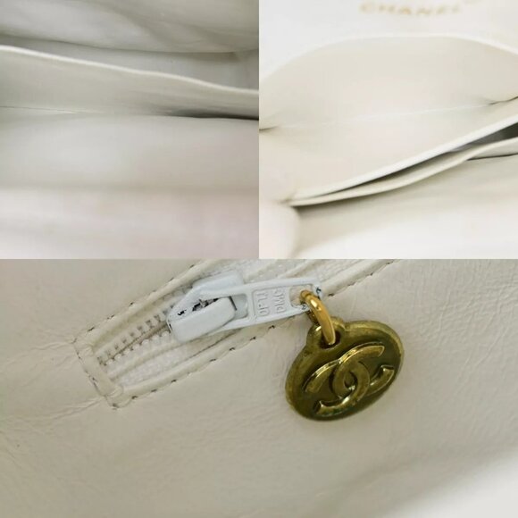 CHANEL CC Chain Shoulder Bag Caviar Skin Leather White GHW Vintage - Picture 10 of 16